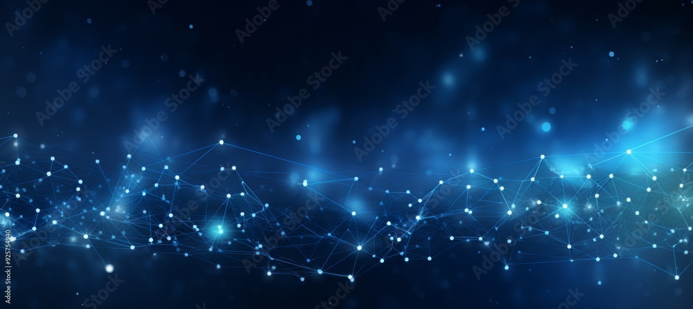 Abstract blue background with a glowing global network and connection lines on a dark blue background, a futuristic technology concept Abstract blue background with a glowing global network and connection lines on a dark blue background, a futuristic technology concept