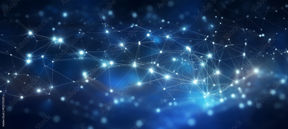 Obraz premium Abstract blue digital background with glowing network connections and global connection concept on a dark blue backdrop. Abstract technology, internet, or business theme vector illustration design ele
