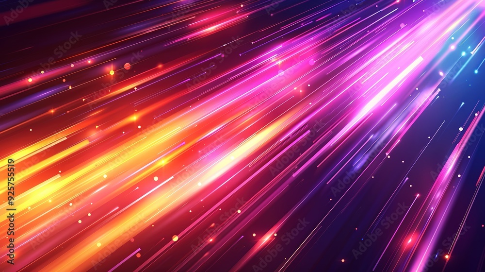 Obraz premium Abstract background with diagonal colorful lines and bright light streaks.