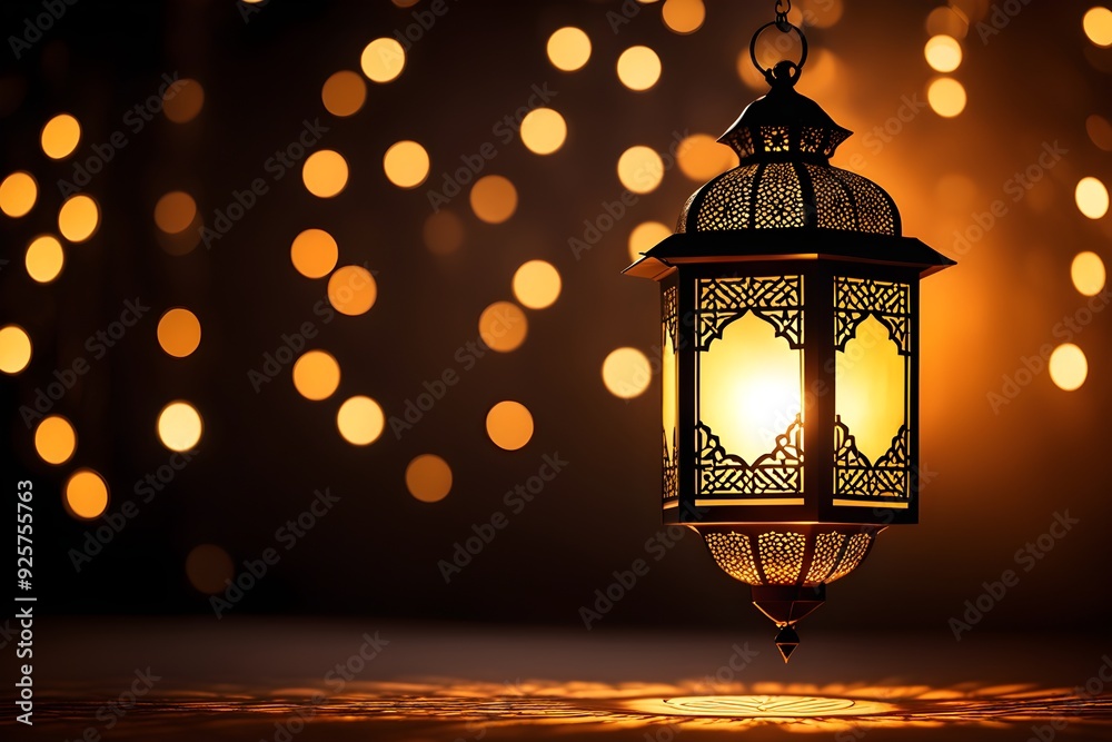 A lantern with a light inside is hanging from a chain A lantern with a light inside is hanging from a chain