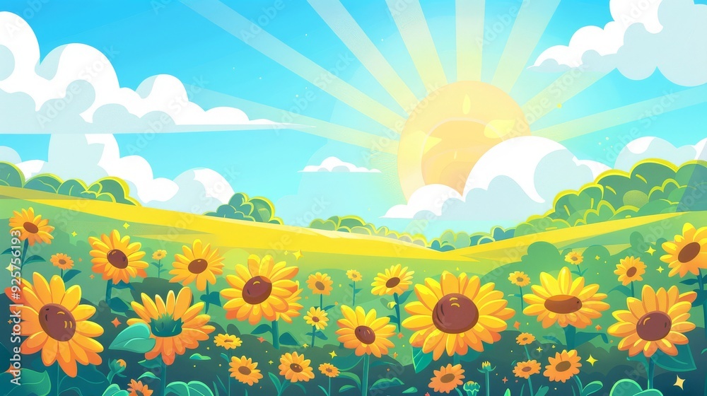 Fototapeta premium Sunflower summer sky landscape background