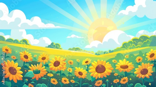 Sunflower summer sky landscape background