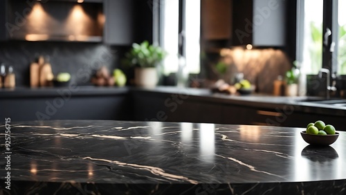 Empty Marble Table kitchen background, dark, luxury kitchen background, black