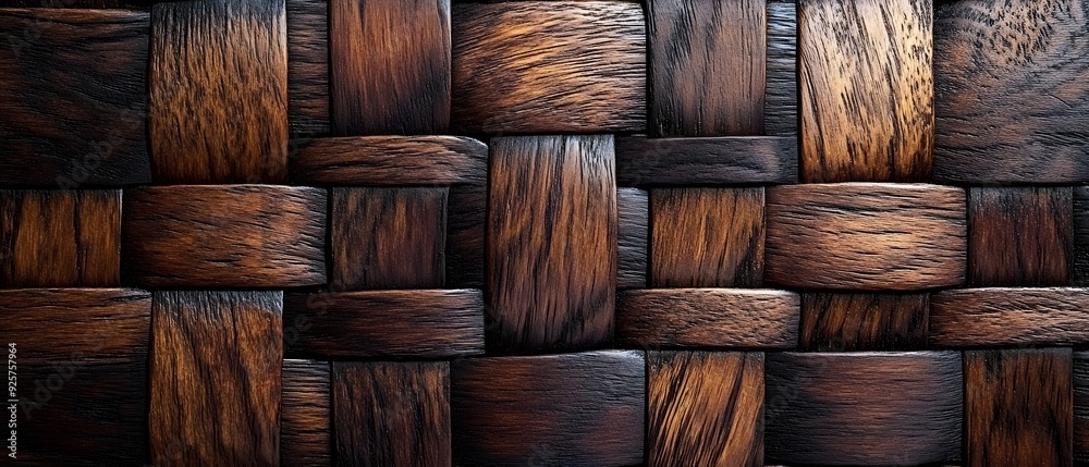 Dark Brown Woven Wood Texture.