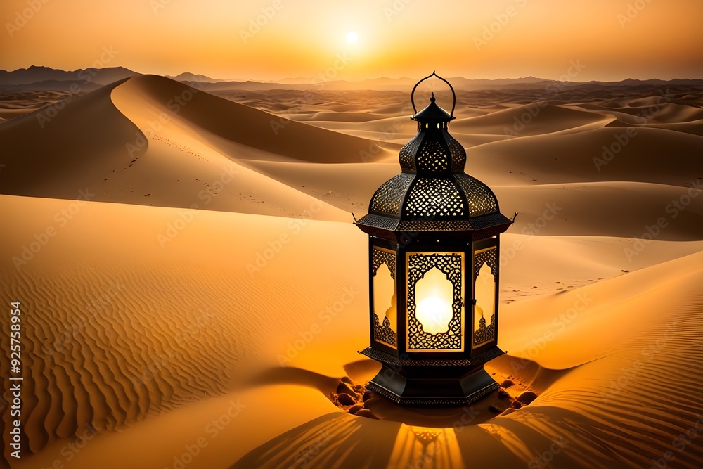 A lantern sits on the sand in the desert A lantern sits on the sand in the desert