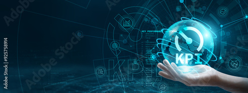 Hand holding a globe with network connecting data is a symbol of digital technology, key performance indicator (KPI) of digital transformation.