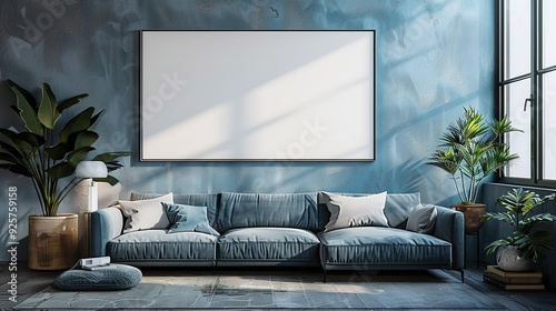 Mock Up Poster Frame in Modern Interior Background