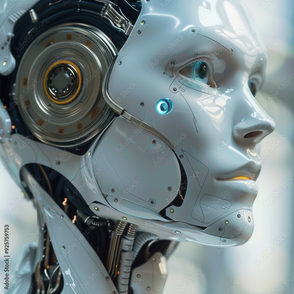 Close-up of a Futuristic Robot Head