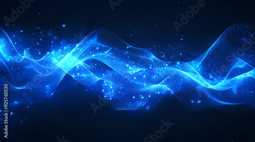 Abstract Blue Energy Wave in Deep Space - Cosmic Light Flow for Digital Art, Background, and Design,Futuristic abstract blockchain technology background: peer-to-peer network business concept with gl
