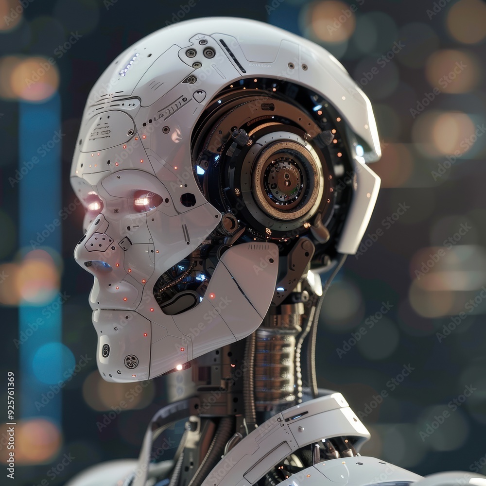 Futuristic Robot Head with Glowing Eyes Futuristic Robot Head with Glowing Eyes