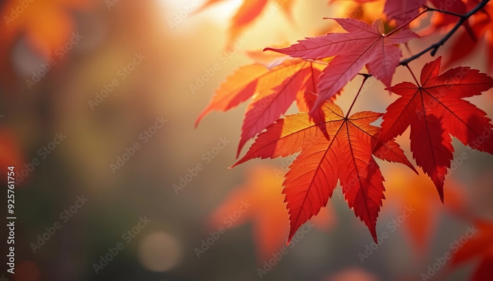 Autumn Season Web Banner with Red and Yellow Maple Leaves and Soft Bokeh Background Autumn Season Web Banner with Red and Yellow Maple Leaves and Soft Bokeh Background