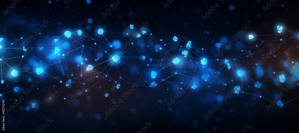 Fototapeta premium Abstract blue digital background with glowing network connections and global connection concept on a dark blue backdrop. Abstract technology, internet, or business theme vector illustration design ele