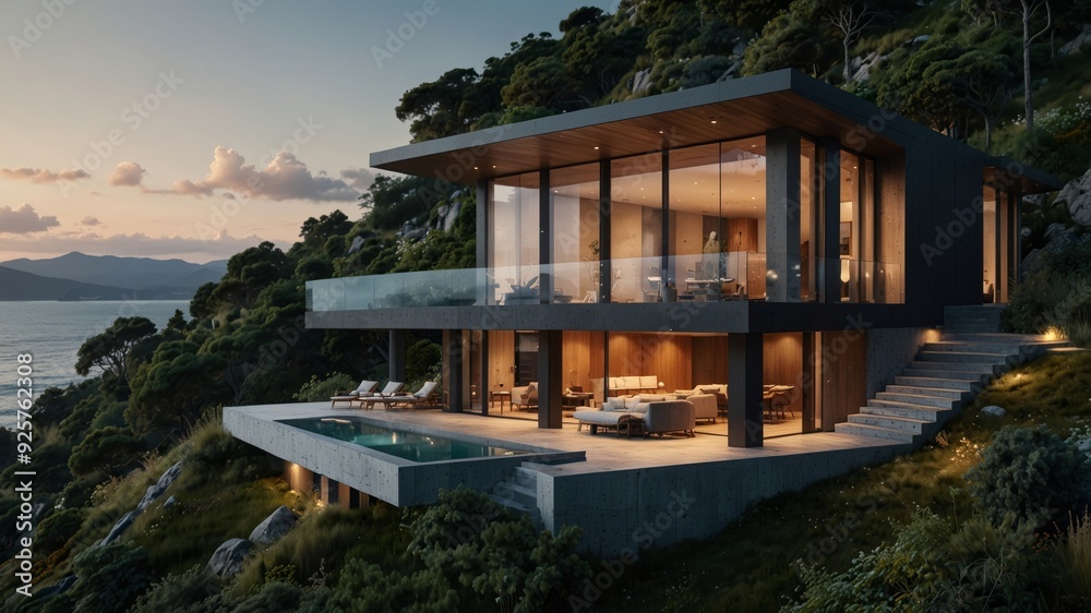 Fototapeta premium luxury mountain retreat with a sleek