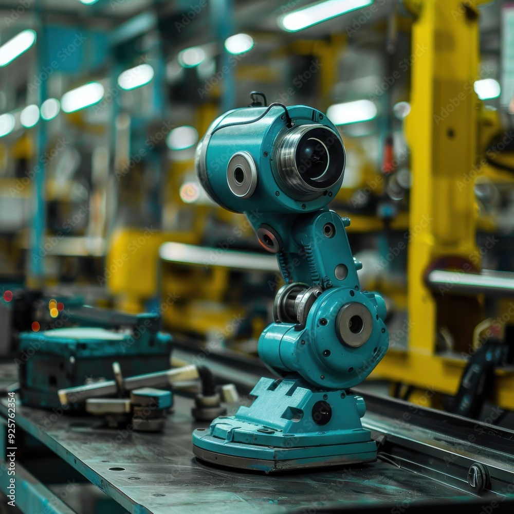 Fototapeta premium Blue Robotic Arm in Industrial Setting