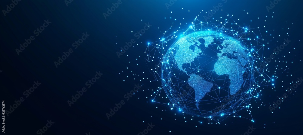 Abstract digital background with glowing network connections and a global map, symbolizing technology, connectivity, data transfer, and cyber security in a futuristic style Abstract digital background with glowing network connections and a global map, symbolizing technology, connectivity, data transfer, and cyber security in a futuristic style