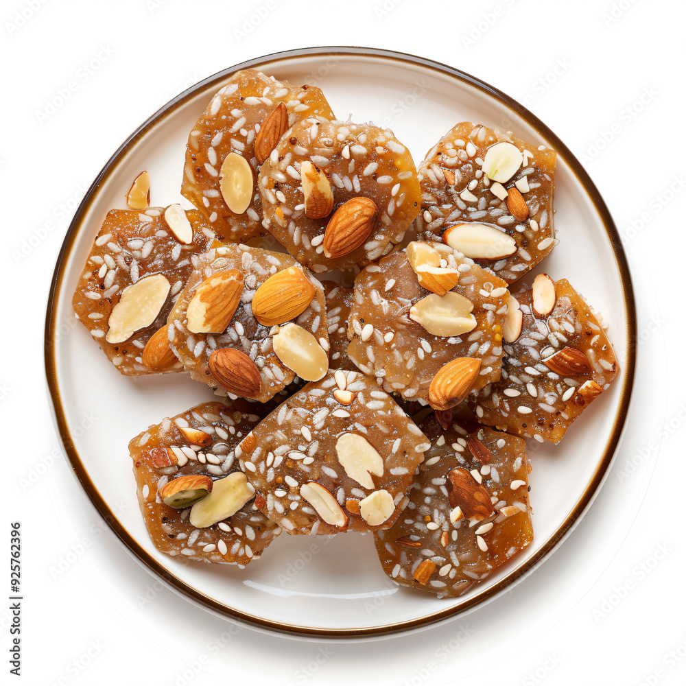 a plate of nuts and sesame seeds on a white surface a plate of nuts and sesame seeds on a white surface
