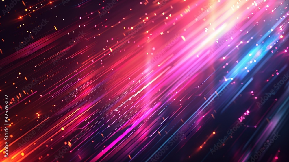 Fototapeta premium Abstract background with diagonal lines and glowing particles.