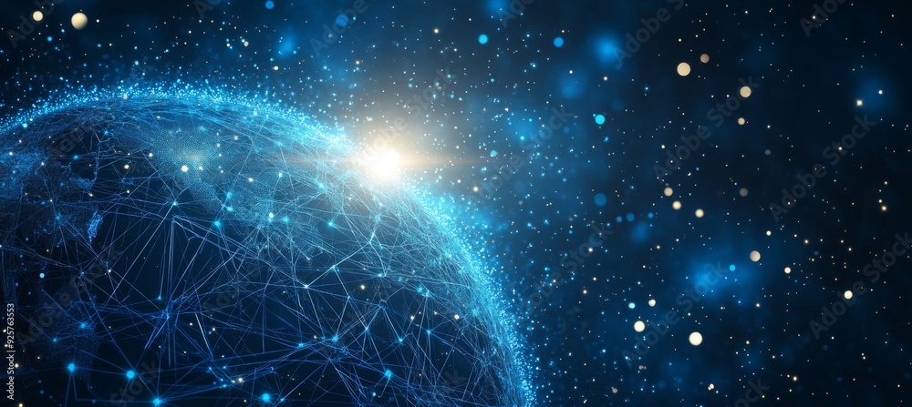 Abstract blue digital background with glowing network connections and global connection concept on a dark blue backdrop. Abstract technology, internet, or business theme vector illustration design ele Abstract blue digital background with glowing network connections and global connection concept on a dark blue backdrop. Abstract technology, internet, or business theme vector illustration design ele