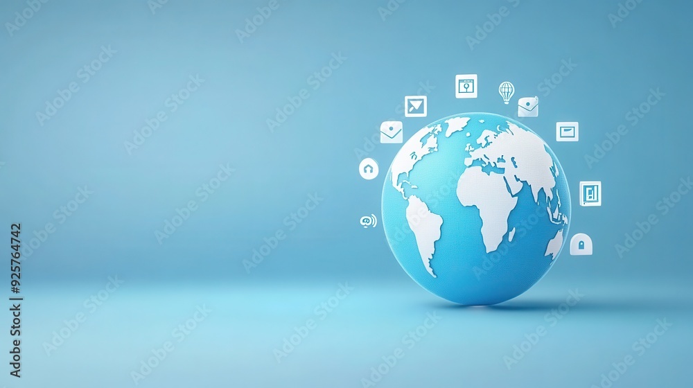 A modern globe surrounded by communication icons, representing global connectivity in the digital age. A modern globe surrounded by communication icons, representing global connectivity in the digital age.