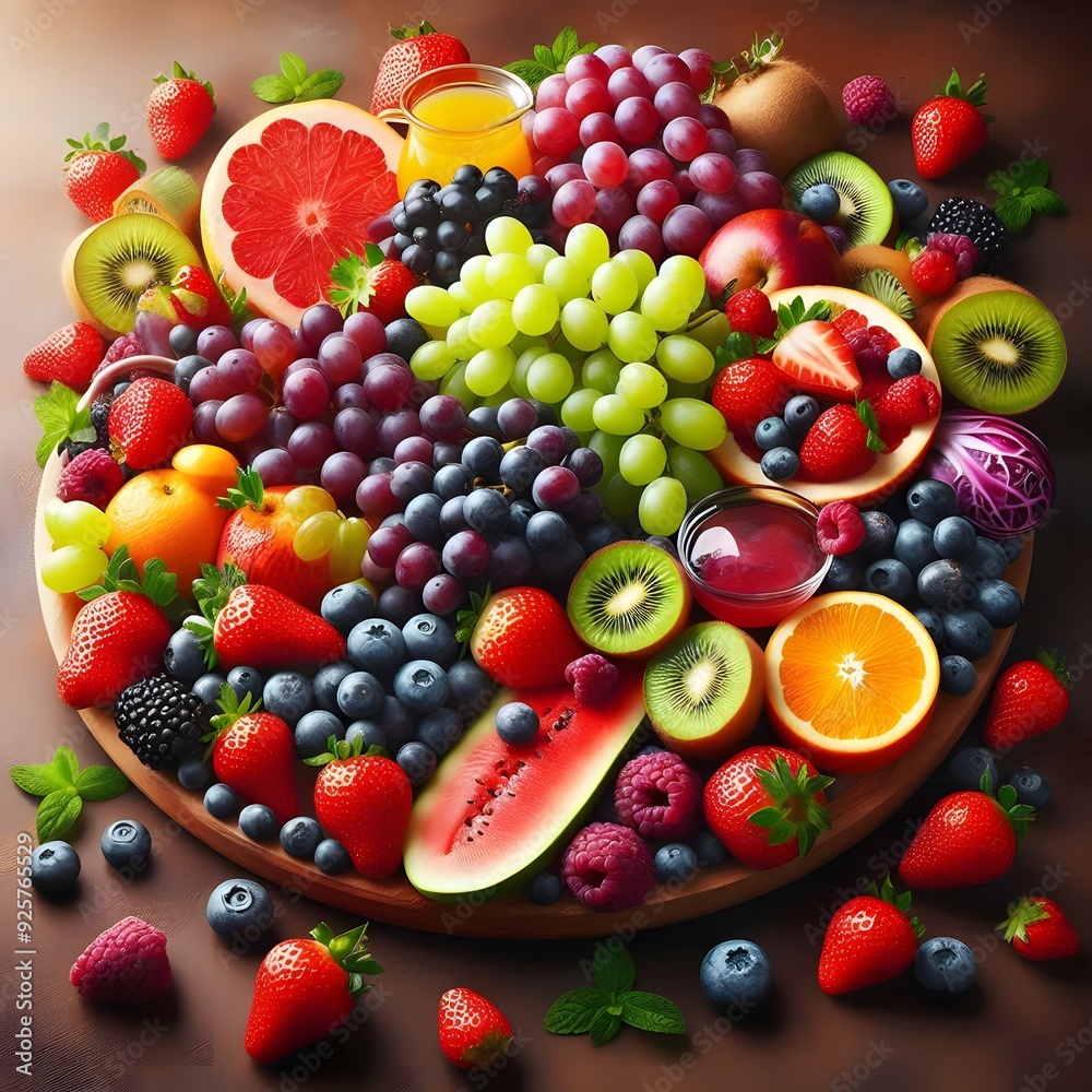 Fresh and Vibrant Fruit Platter with Grapes, Berries, and Citrus