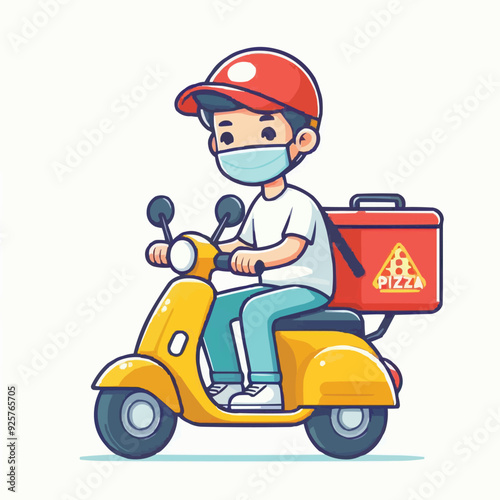 Delivery man riding red scooter illustration