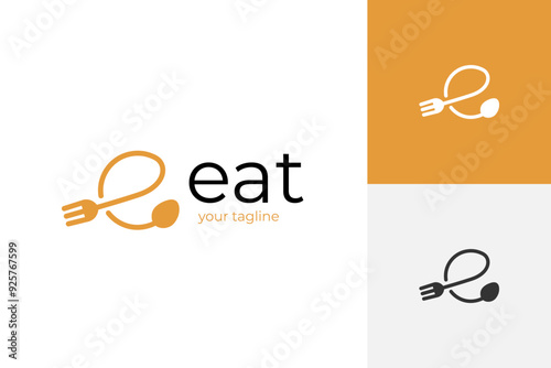 eatery simple logo design with a fork and spoon vector element symbol for eat, lunch brand catering or cafes creative logo idea