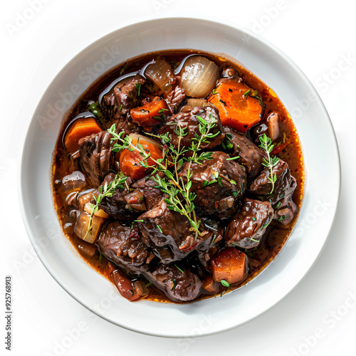 a bowl of stew with carrots and potatoes photo