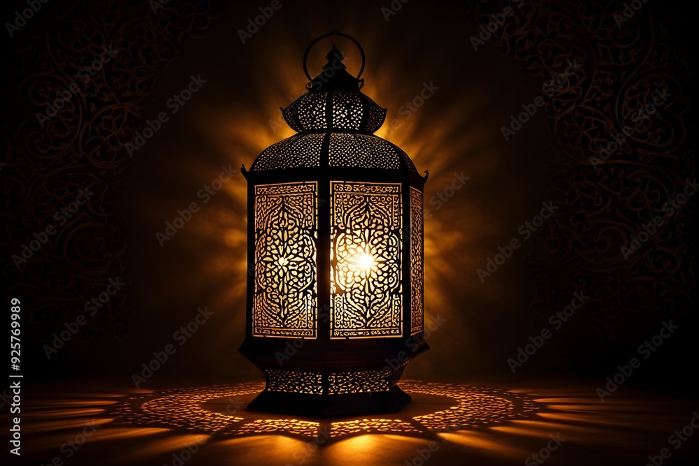 A lantern with a light shining through it A lantern with a light shining through it