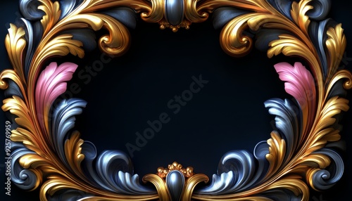 Ornate Gold and Silver Frame with Pink Accents