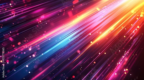 Abstract background with diagonal lines of vibrant light and glowing bokeh.