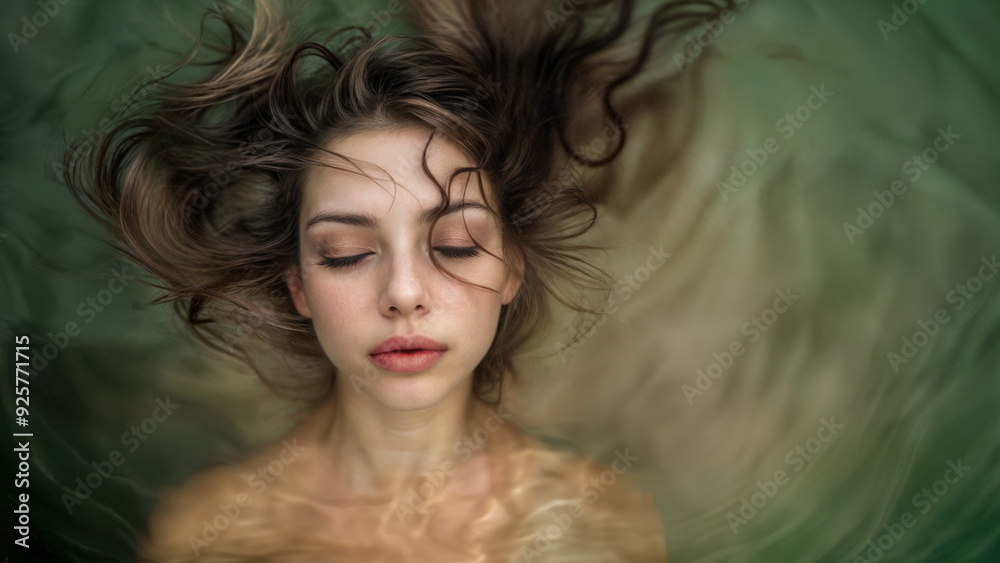 A dreamy surreal image of a woman floating in a pool of water. Relaxing. Meditation. Sensory deprivation. A dreamy surreal image of a woman floating in a pool of water. Relaxing. Meditation. Sensory deprivation.