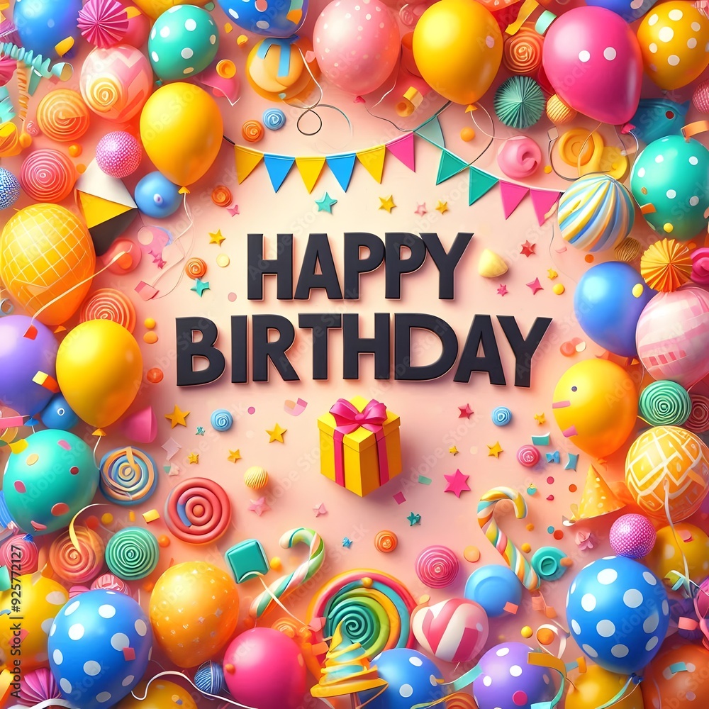 Colorful Balloons and Confetti Happy Birthday Background Colorful Balloons and Confetti Happy Birthday Background
