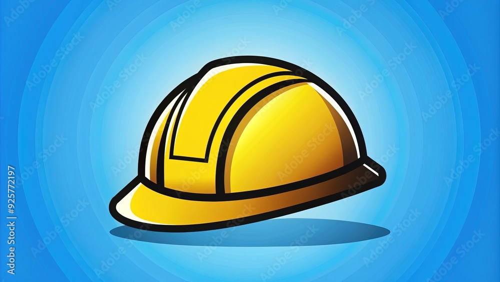 Yellow hard hat icon with a bold black outline, symbolizing construction, safety, and industrial work, against a bright blue background with a subtle gradient effect. Yellow hard hat icon with a bold black outline, symbolizing construction, safety, and industrial work, against a bright blue background with a subtle gradient effect.