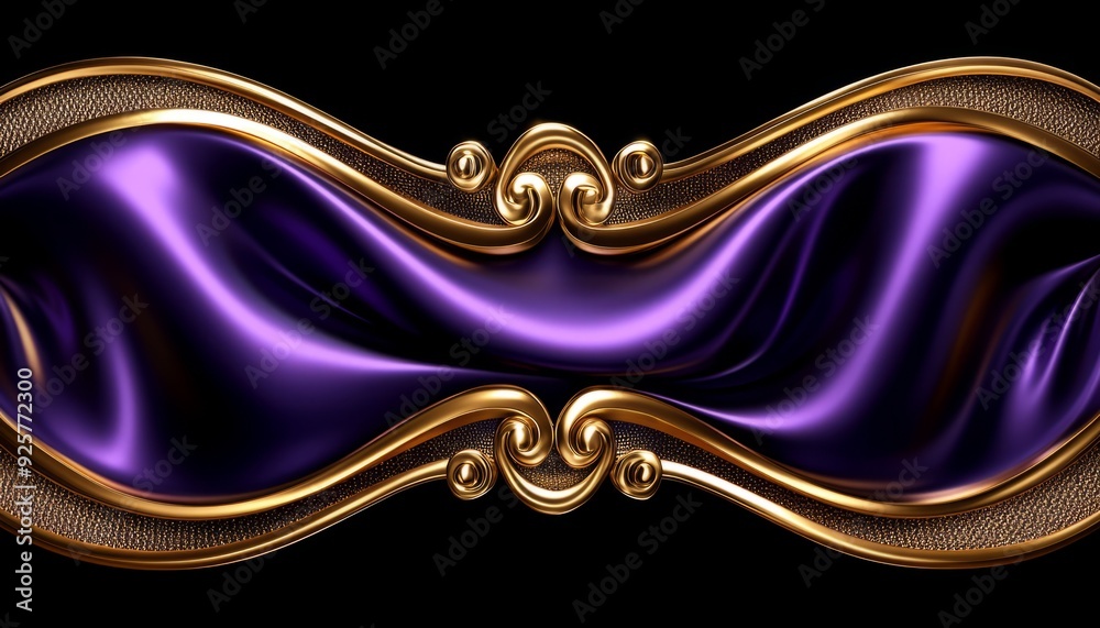Purple Satin Fabric Framed by Gold Scrollwork Purple Satin Fabric Framed by Gold Scrollwork