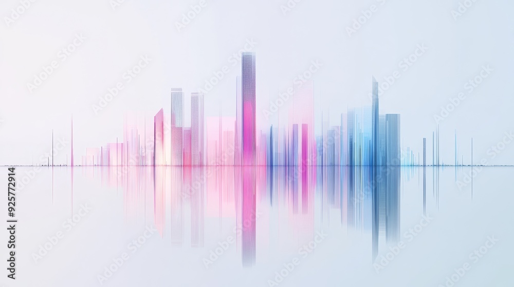 Minimalistic Cityscape Silhouette with Elegant Light Lines, Abstract Urban Design Concept Minimalistic Cityscape Silhouette with Elegant Light Lines, Abstract Urban Design Concept