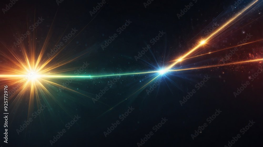 Naklejka premium Lens flare, blue glow light effect on black. image of rays light effects