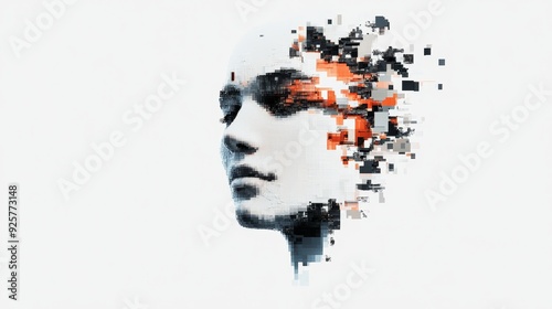 Disintegrating Identity: Artistic Digital Portrait with Fragmented Pixelated Effects photo