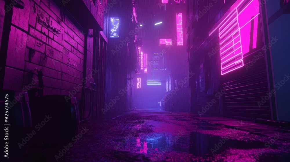 Fototapeta premium Neon Noir: Cyberpunk Alley in a Dark Future City