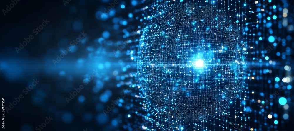 Abstract digital blue background with a glowing global network and internet connections on a dark blue backdrop, a technology concept. Abstract digital blue background with a glowing global network and internet connections on a dark blue backdrop, a technology concept.