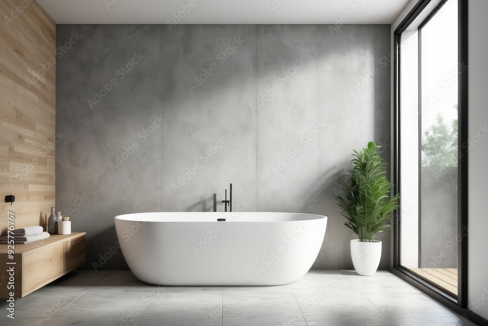 Modern Bathroom with Freestanding Tub and Concrete Wall Modern Bathroom with Freestanding Tub and Concrete Wall