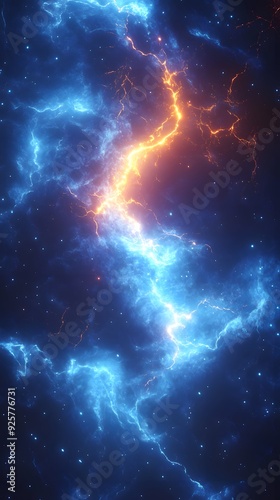 Abstract 3D Background of Blue and Orange Lightning in Space