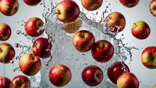 Photography Falling red apples inwater splash isolated photo