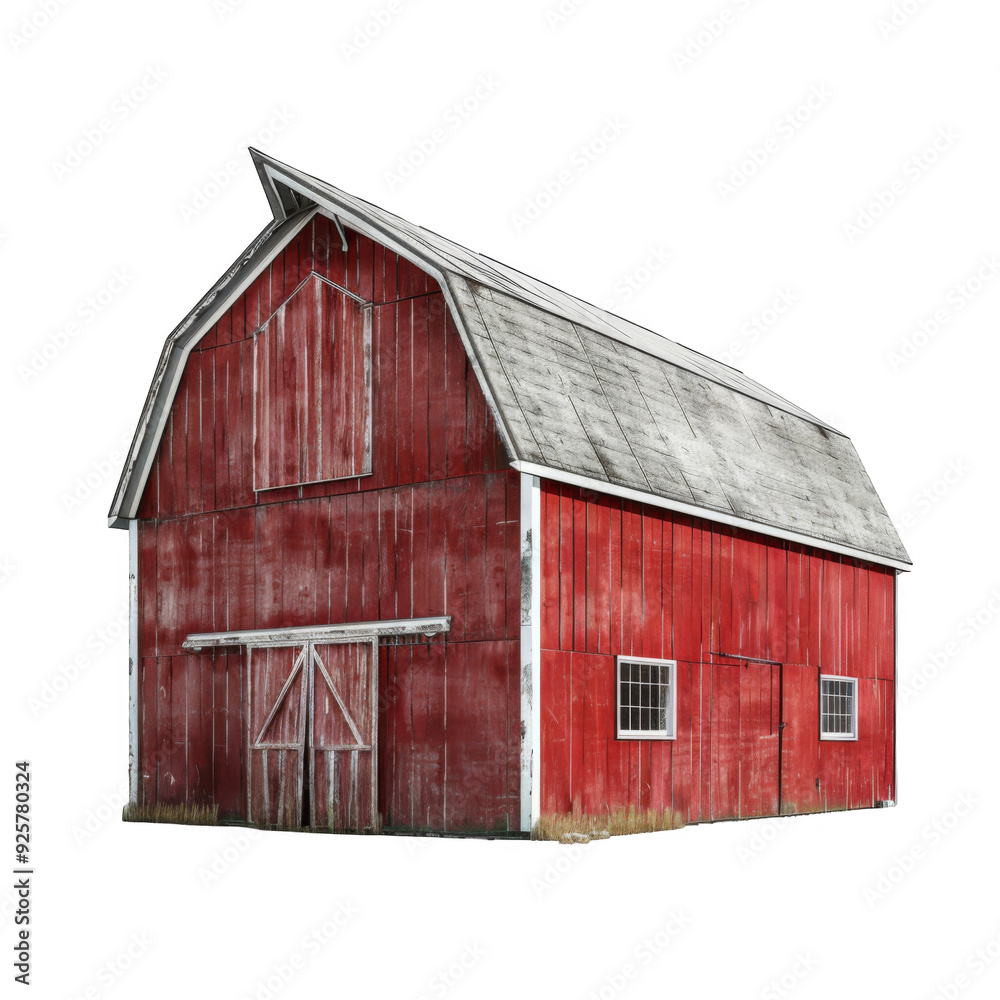 Weathered Red Barn with White Trim and Doors Weathered Red Barn with White Trim and Doors