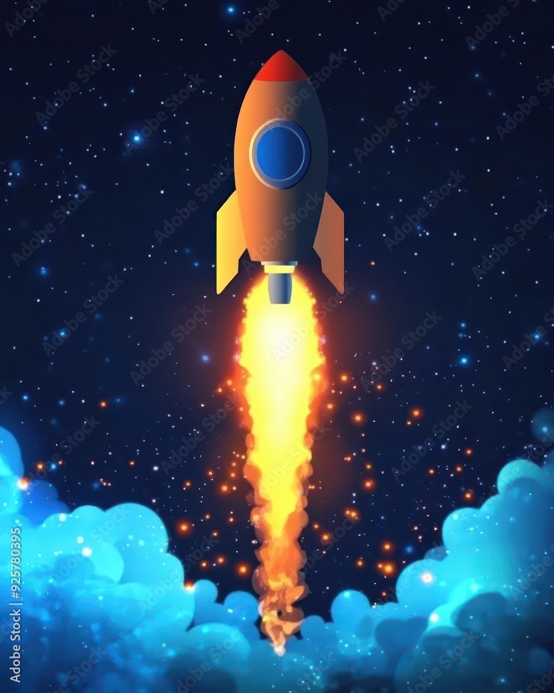  Light bulb with a rocket, representing explosive growth through ideas, flat design illustration
