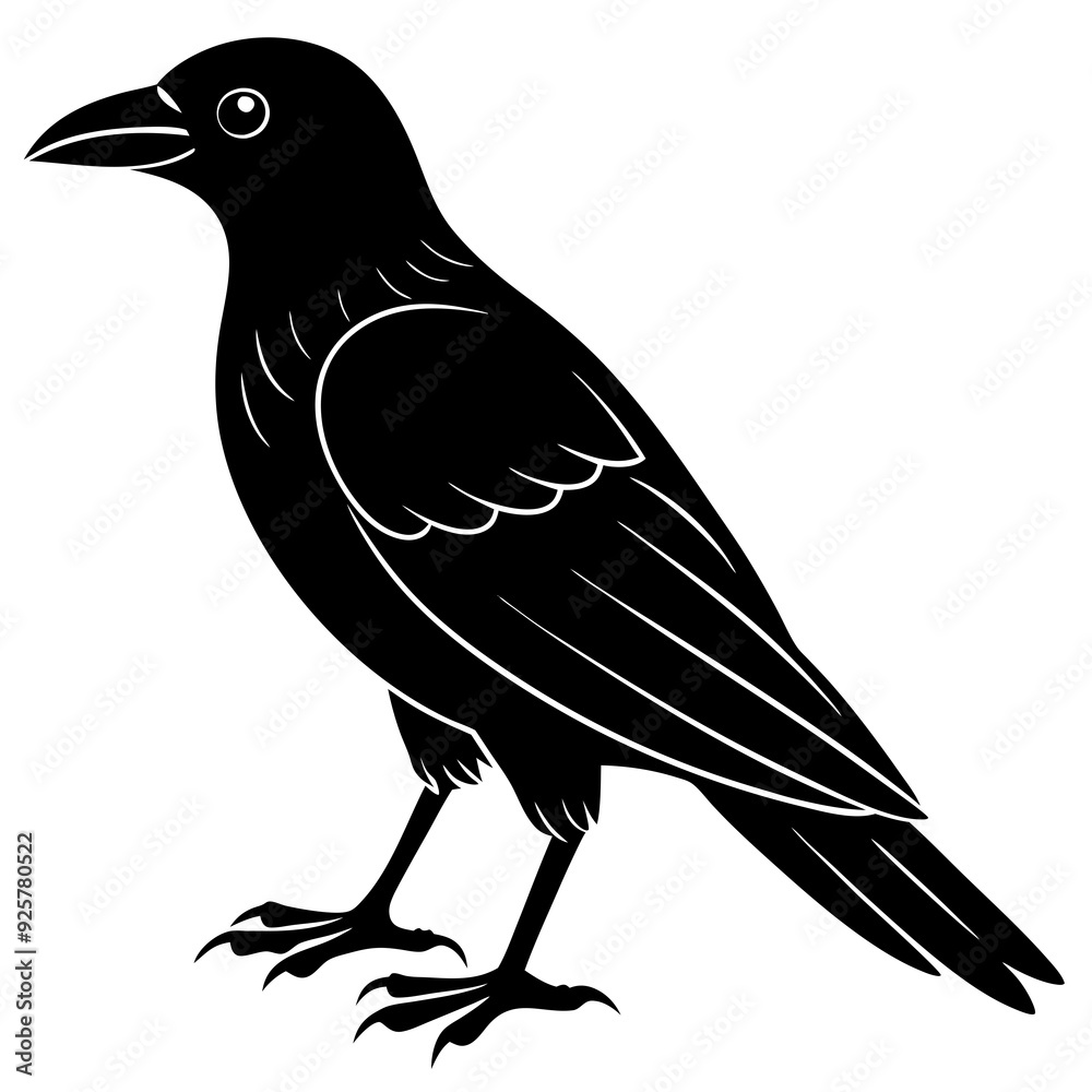 Fototapeta premium crow isolated on white, crow vector illustration, petvector art, crow silhouette, animal vector icon, crow line art, eps