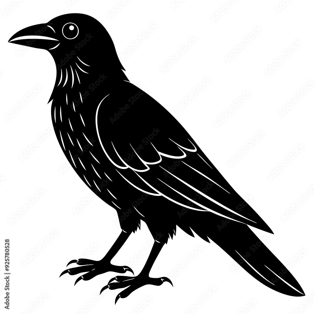 Obraz premium crow isolated on white, crow vector illustration, petvector art, crow silhouette, animal vector icon, crow line art, eps