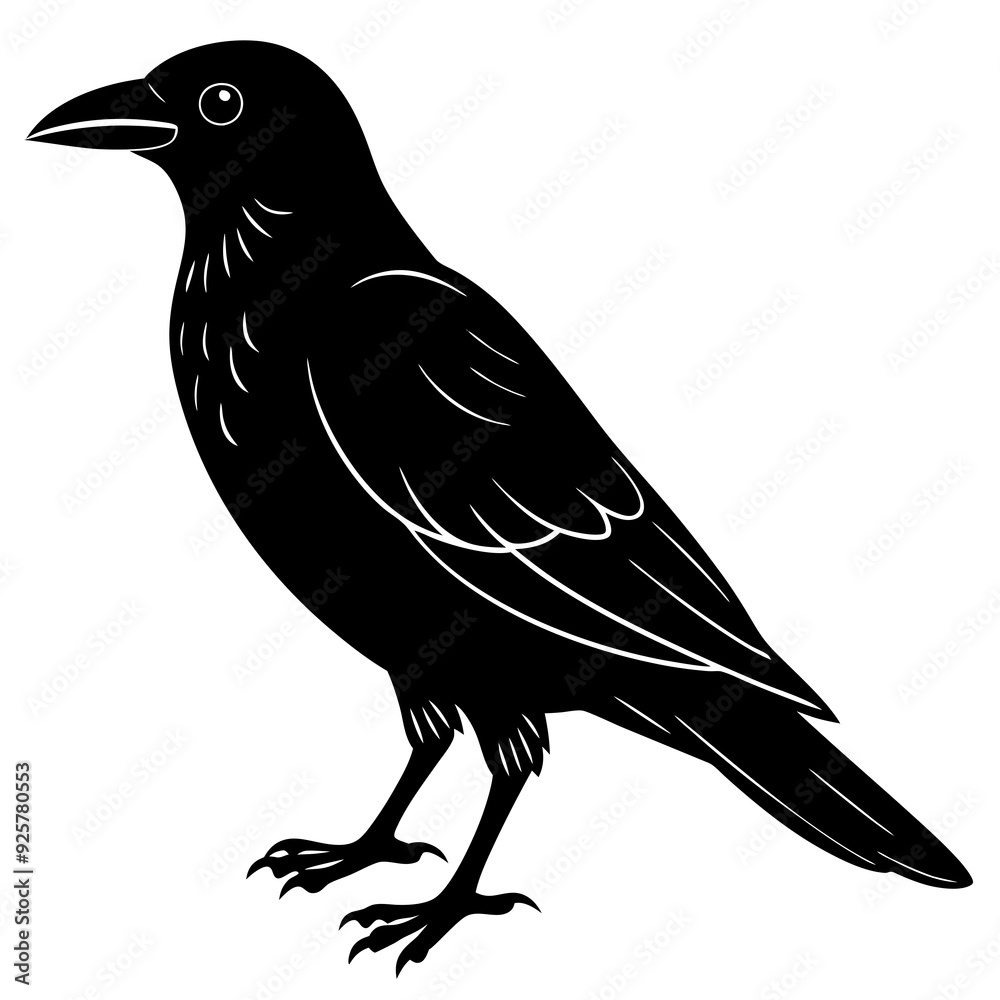 Obraz premium crow isolated on white, crow vector illustration, petvector art, crow silhouette, animal vector icon, crow line art, eps