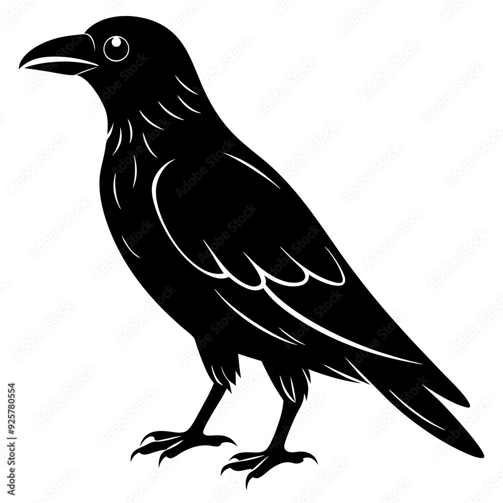 Fototapeta premium crow isolated on white, crow vector illustration, petvector art, crow silhouette, animal vector icon, crow line art, eps