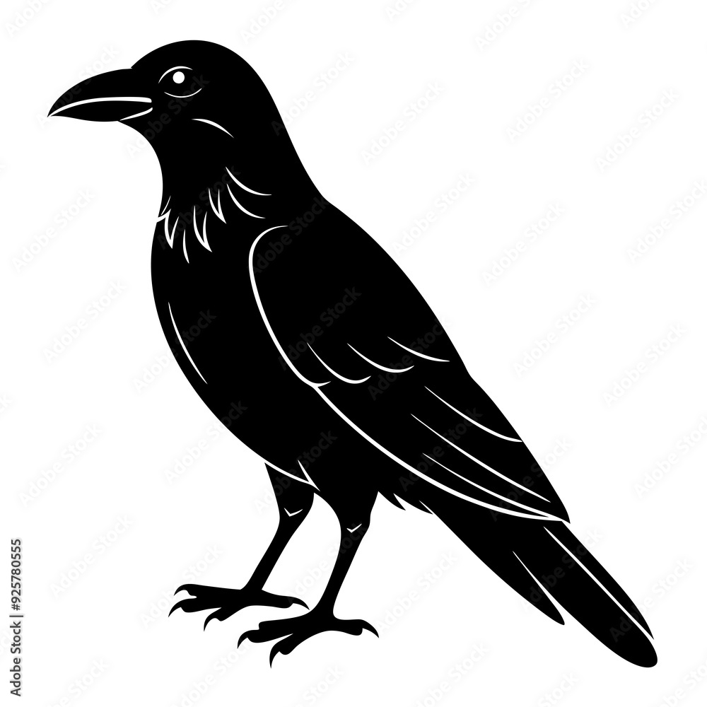 Fototapeta premium crow isolated on white, crow vector illustration, petvector art, crow silhouette, animal vector icon, crow line art, eps