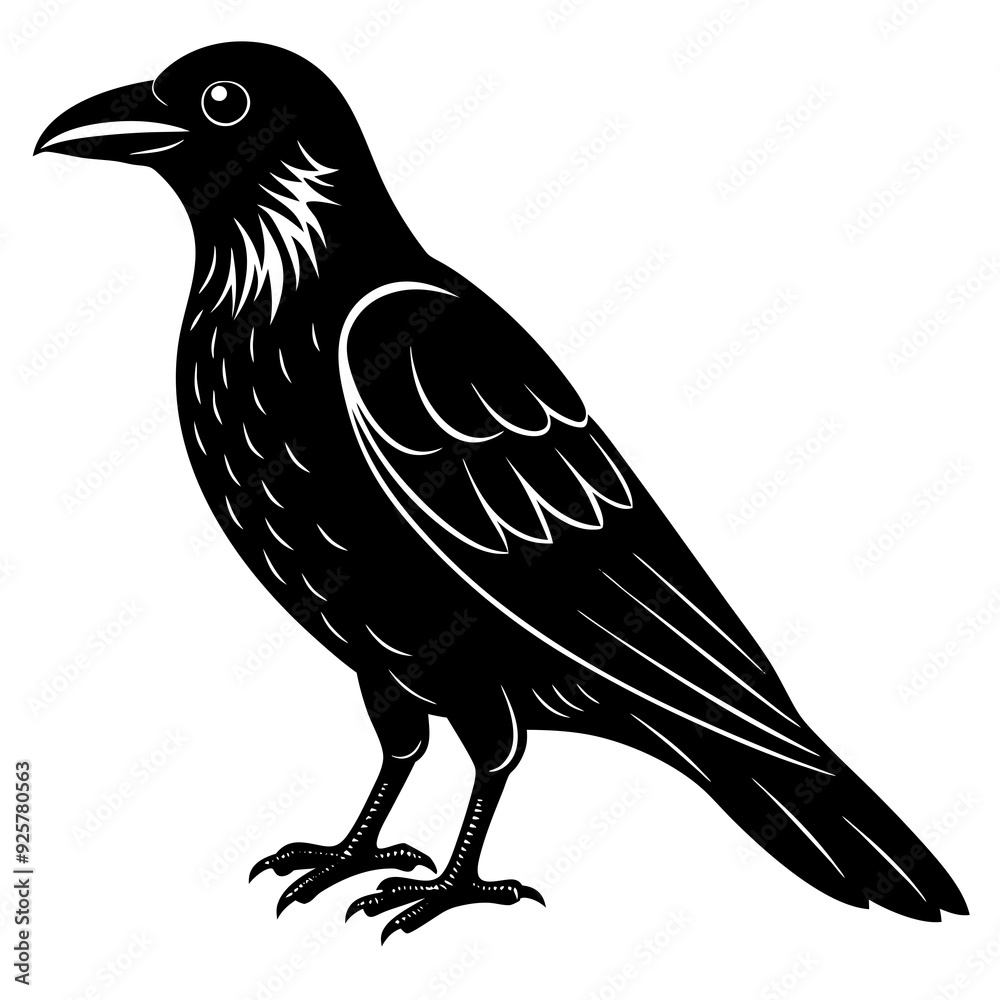 Fototapeta premium crow isolated on white, crow vector illustration, petvector art, crow silhouette, animal vector icon, crow line art, eps